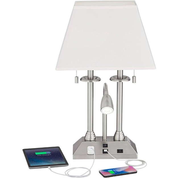 High Brushed Nickel With Usb And Ac Power Outlet In Base Led Reading Light White Shade For Home Desk