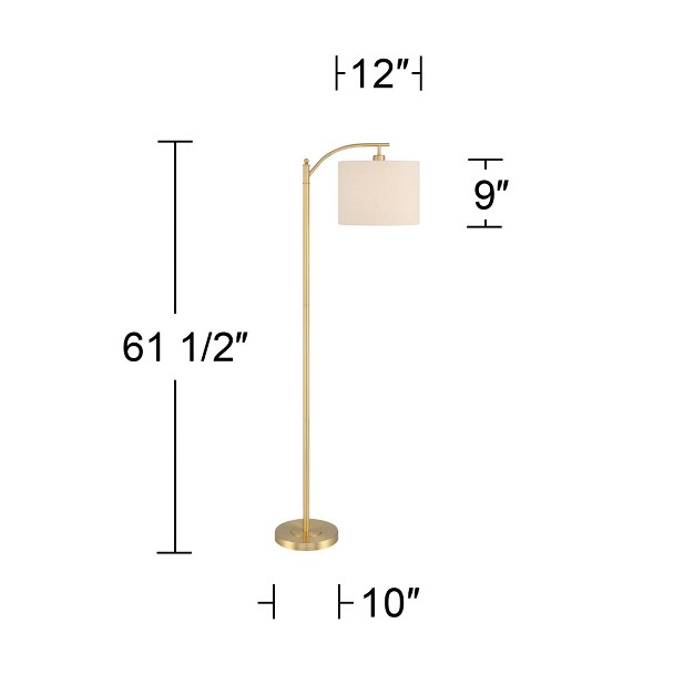 Tall Warm Gold Metal Off white Linen Drum Shade For Living Room Reading Bedroom