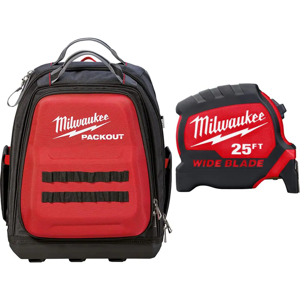 Milwaukee 15 in. PACKOUT Backpack with 25 ft. W Blade Tape Measure