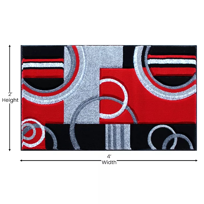 Masada Rugs Masada Rugs Sophia Collection 2'x3' Hand Sculpted Modern Contemporary Area Rug in Red， Gray， White and Black