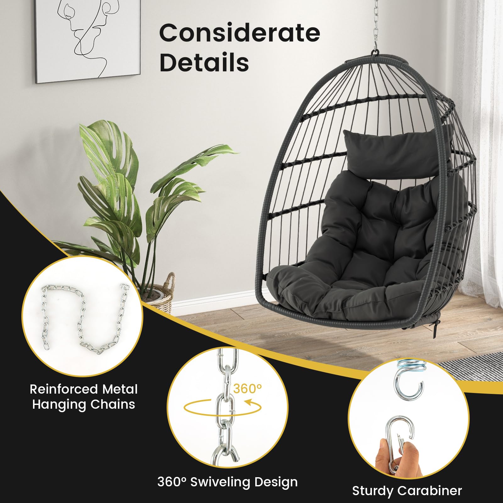 Giantex Foldable Hanging Egg Chair - Egg Swing Hammock Chair