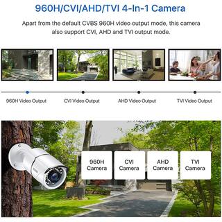 ZOSI 2.0MP Wired 1080p Outdoor Bullet Security Camera 4-in-1 Compatible for 1080p720p TVICVIAHDCVBS DVR 1AK-2612C-WS