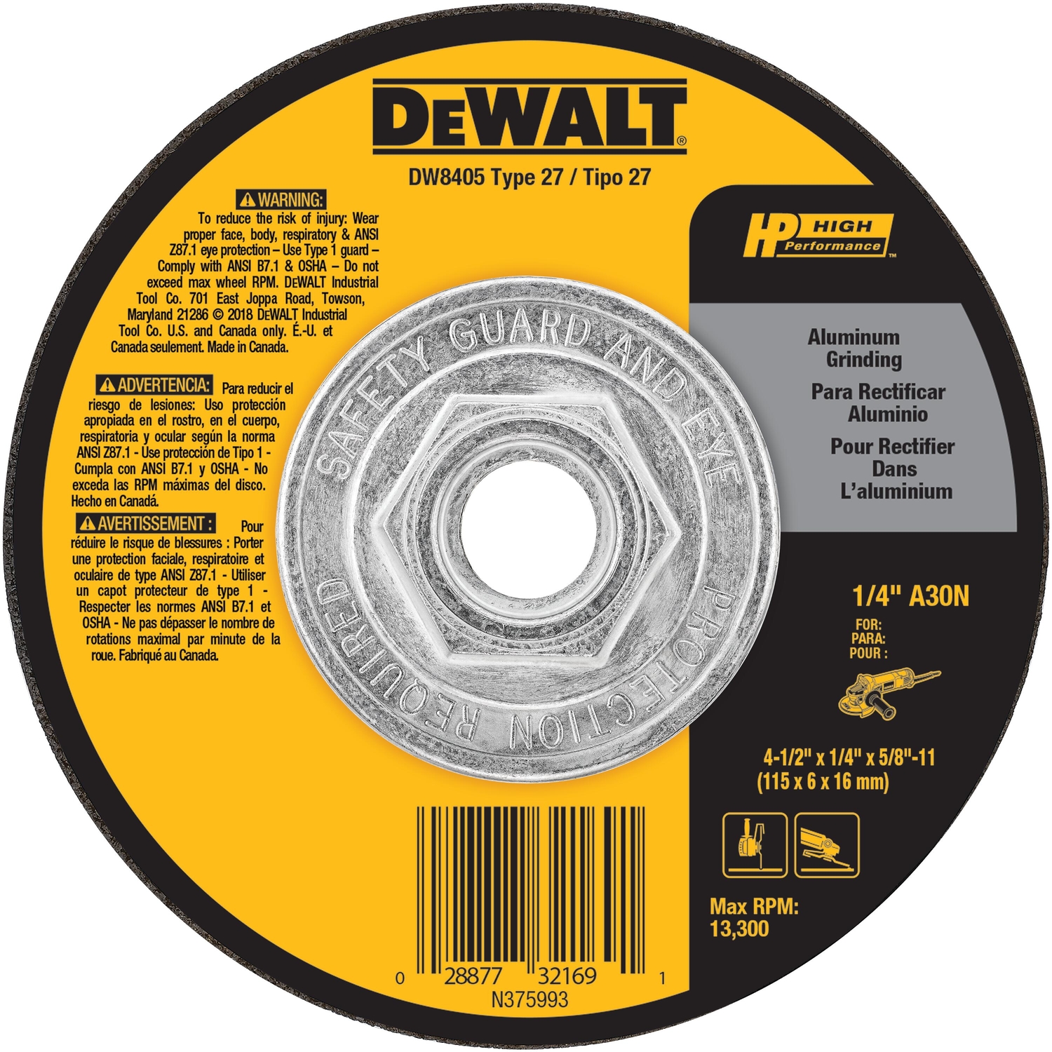 DW High Performance 4-1/2 in. D X 5/8 in. Grinding Wheel