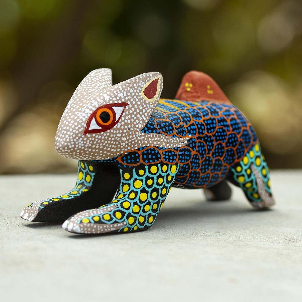 Novica Handmade Blue Hare Wood Alebrije Figurine