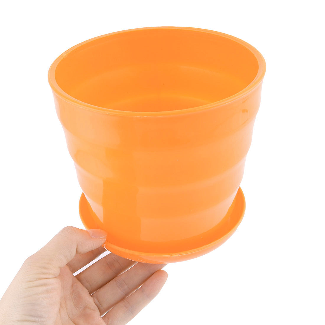 Uxcell Home Office Desk Plastic Round Plant Planter Holder Flower Pot Orange 13cm Dia