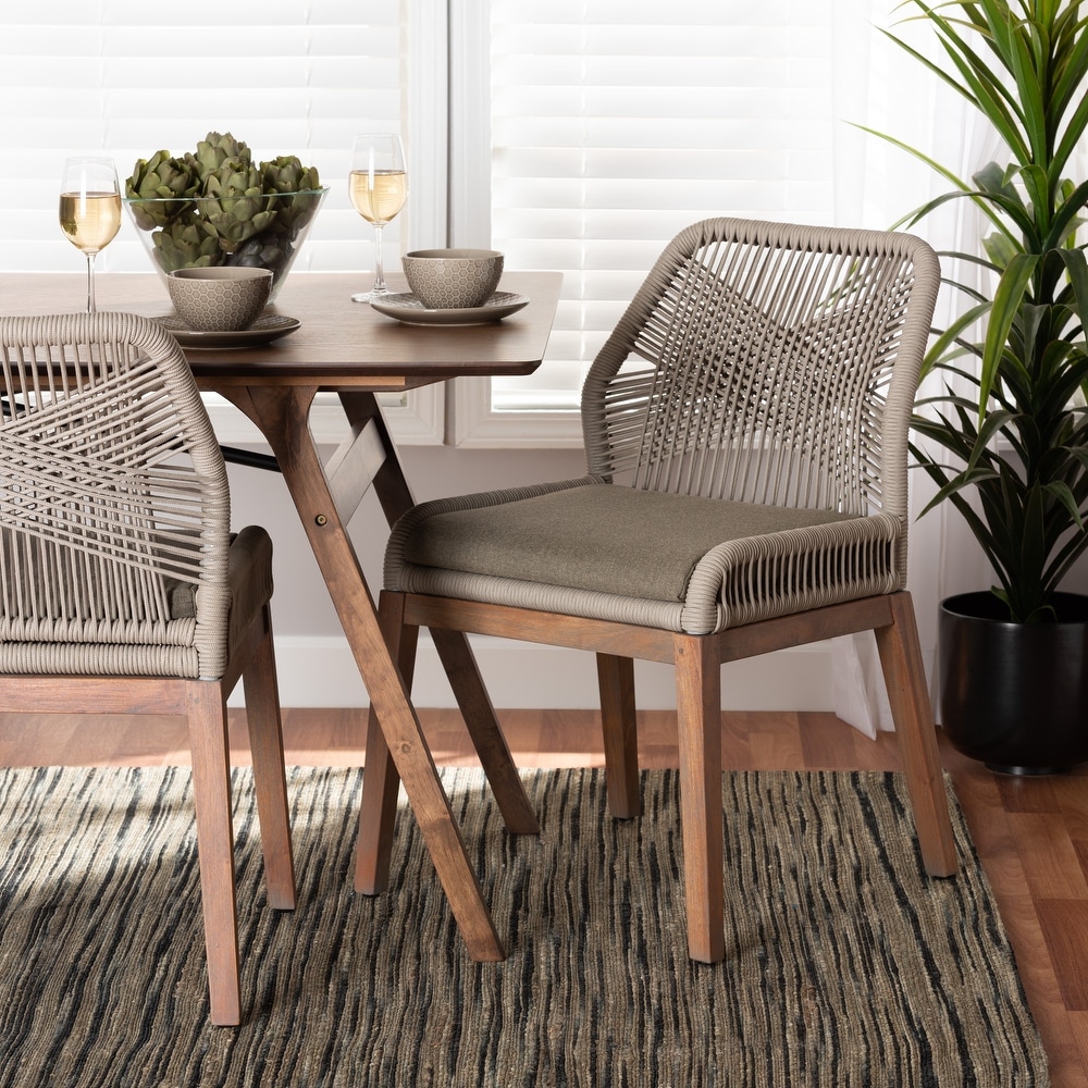 Jennifer Transitional Woven Rope Mahogany Dining Side Chair Grey