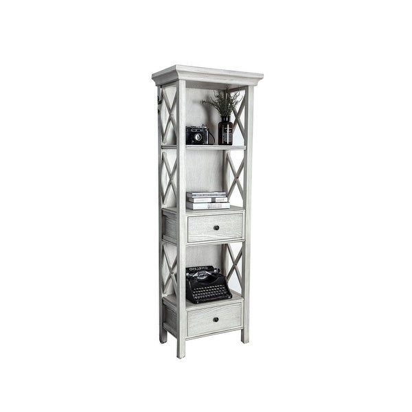 Rustic Style Pier Cabinet with 2 Drawer in Antique White - - 34741881