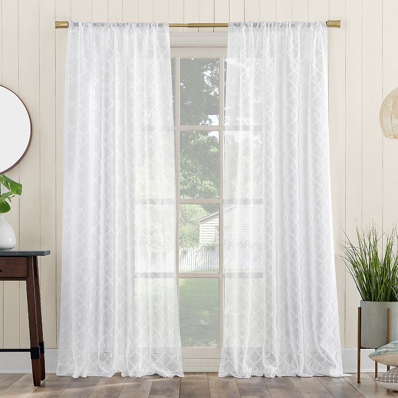 No. 918 Tina Geometric Clipped Jacquard Semi-Sheer Rod Pocket Window Curtain Panel