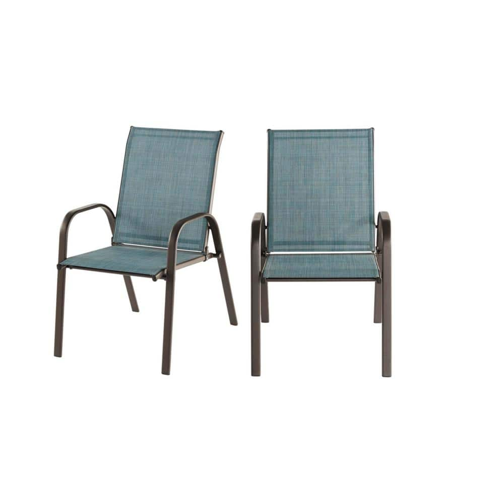 StyleWell Mix and Match Dark Taupe Steel Sling Outdoor Patio Dining Chair in Conley Denim Blue (2-Pack) FCS00015Y-2PKDN