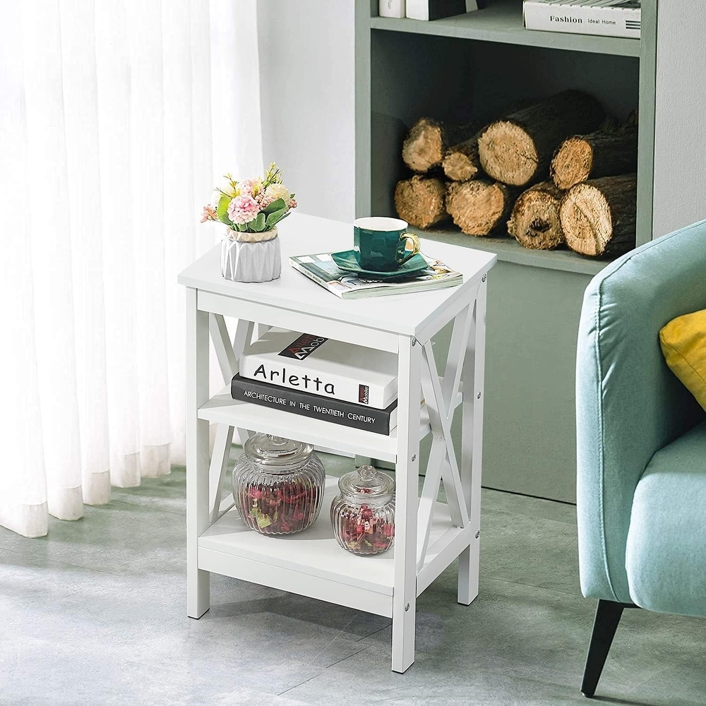 Modern End Table with 3 Tier Open Storage Shelves