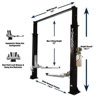 TUXEDO Asymmetric 2 Post Car Lift Clear Floor 9000 lbs. Capacity Heavy Duty in Black TP9KAC-TUX