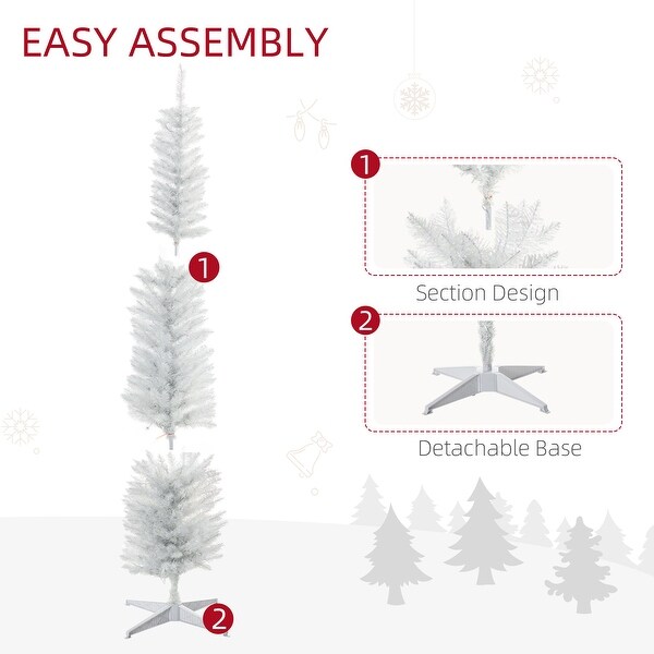 HOMCOM 7ft Tall Pencil Prelit Artificial Christmas Tree Holiday Décor with 500 Colorful Surface Branches，White