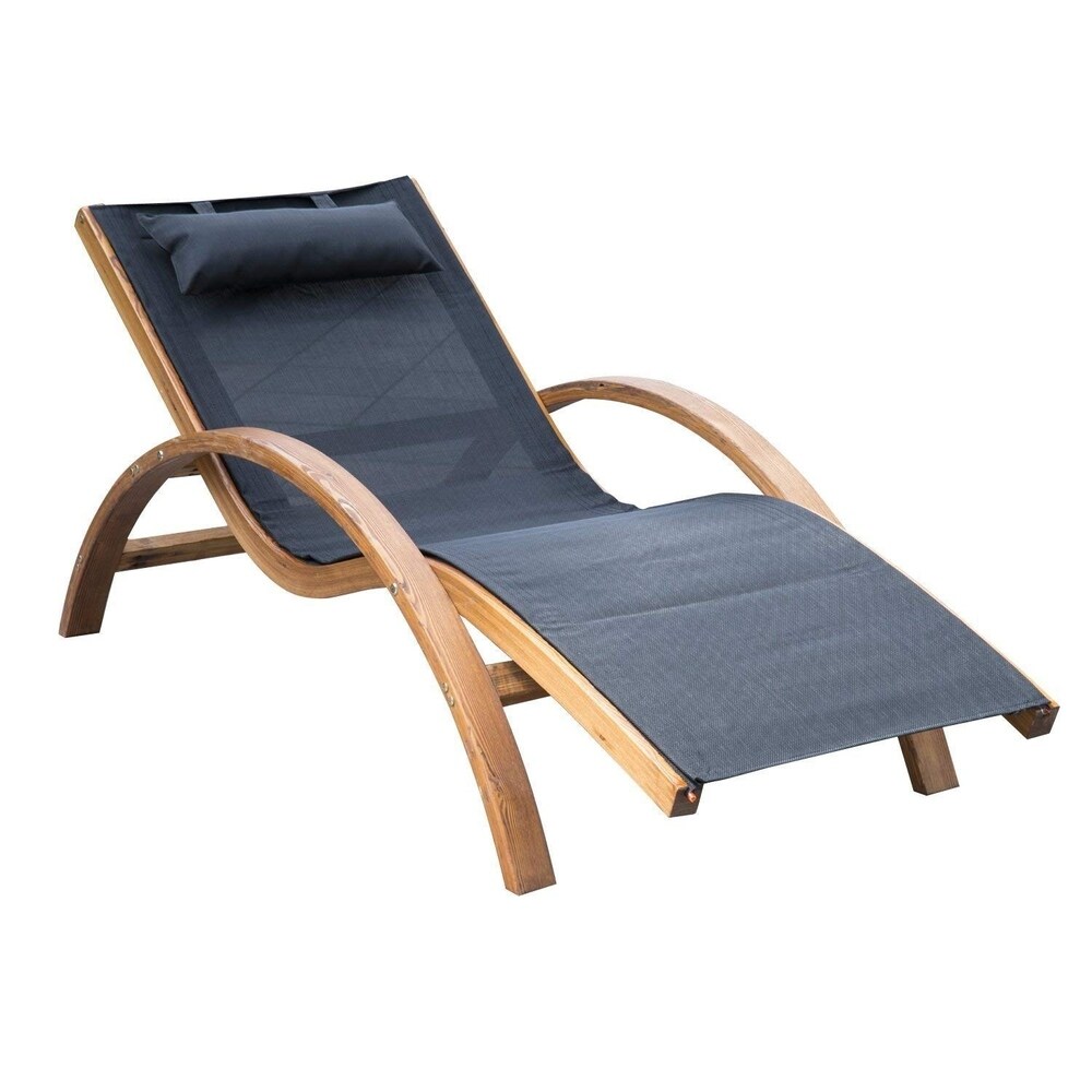 Outsunny Outdoor Mesh Lounge Chair with Large Comfortable Cushion   an Outdoor Durable Wood Material  Black