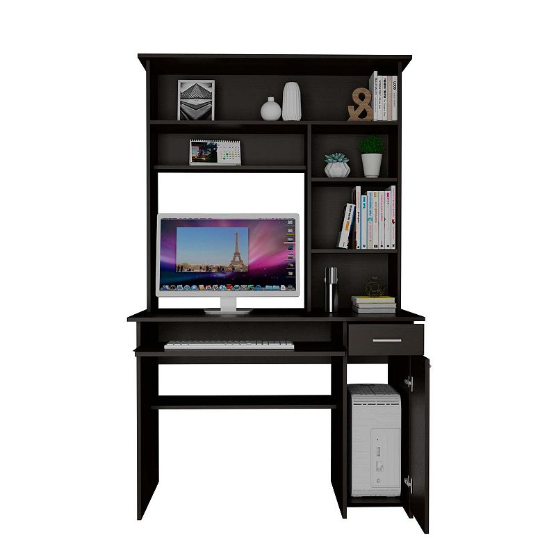 Weston Two Writing Computer Desk， Hutch， Single Drawer and Cabinet， Six Shelves