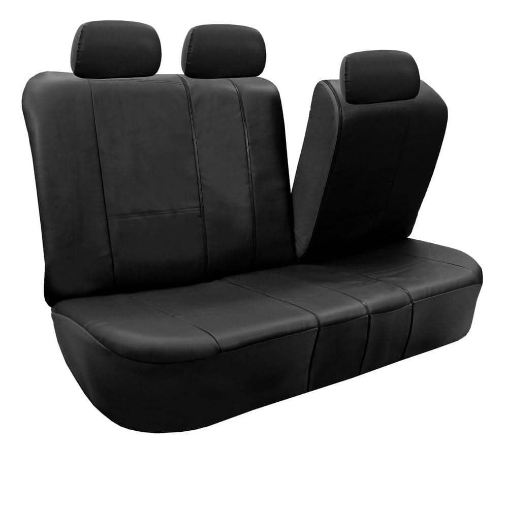 FH Group Premium PU Leather 52 in. x 58 in. x 1 in. Split Bench Rear Seat Cover DMPU002BLACK013