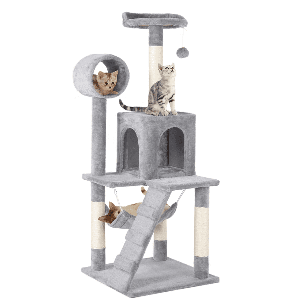 Yaheetech 51-in Cat Tree and Condo Scratching Post Tower， Light Gray