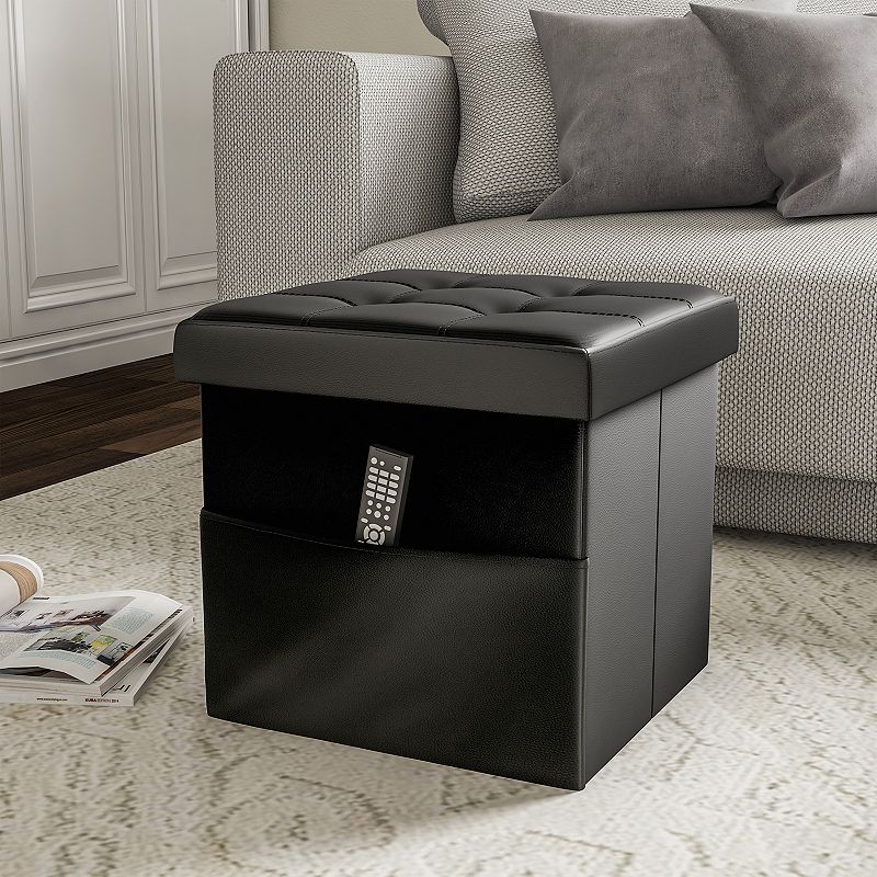 Lavish Home Foldable Faux Leather Storage Cube Ottoman