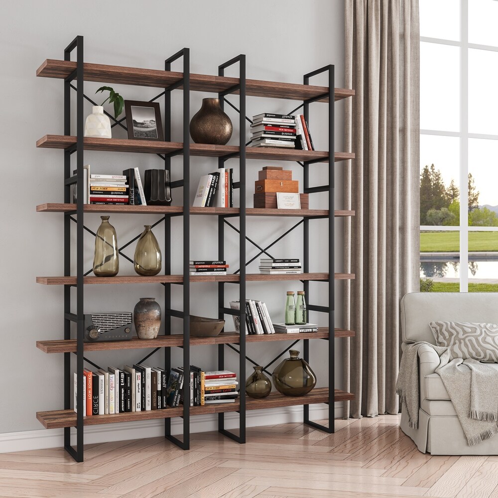 EVE Modern Antique Walnut Color 6 Tiers Large Size Display Bookshelves   71*12.6*85 inches