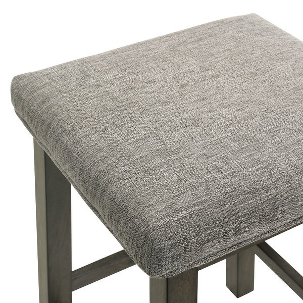 25 Inch Wooden Bar Stool with Fabric Seat， Set of 2， Grey