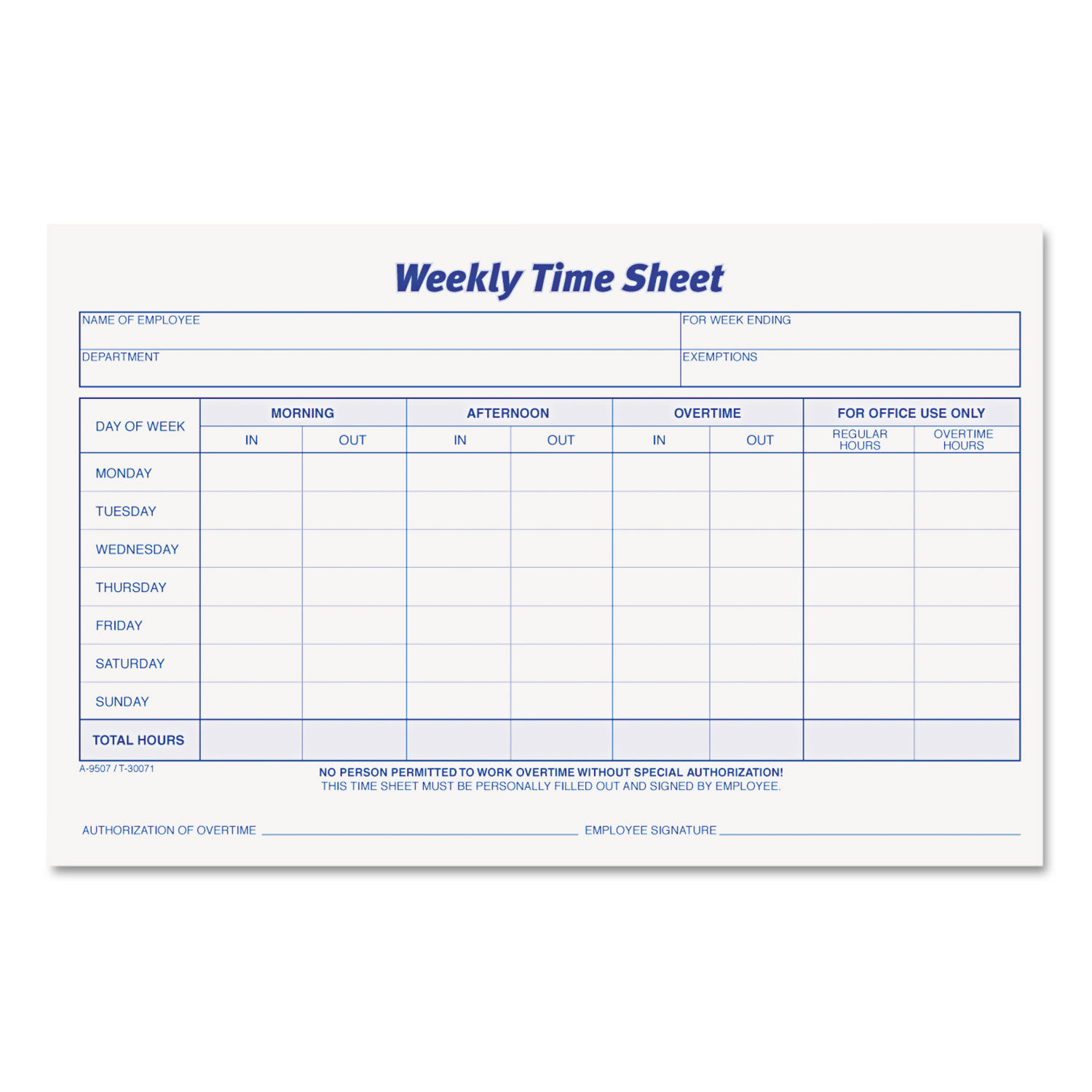 Weekly Time Sheets by TOPSandtrade; TOP30071