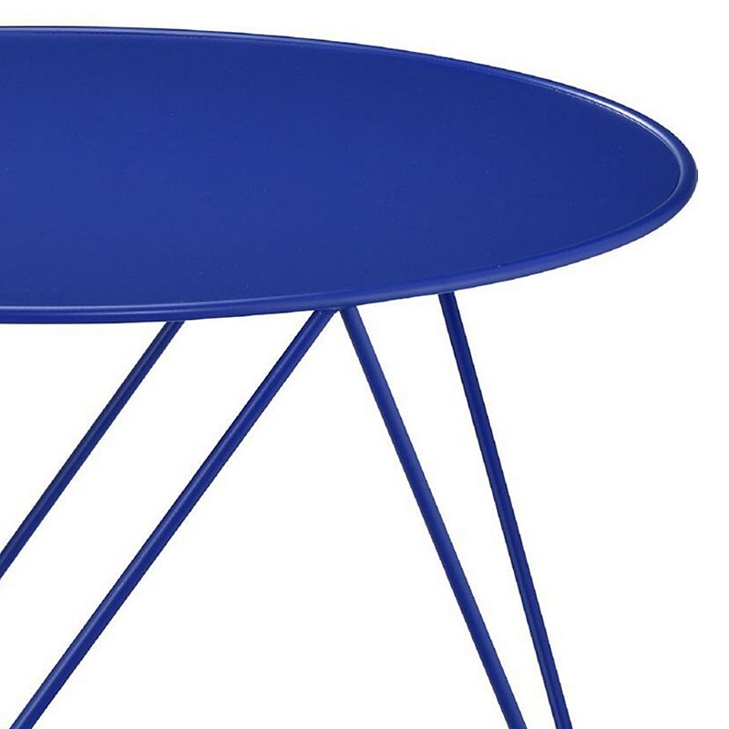 Accent Table with Open Geometric Base and Round Top， Blue