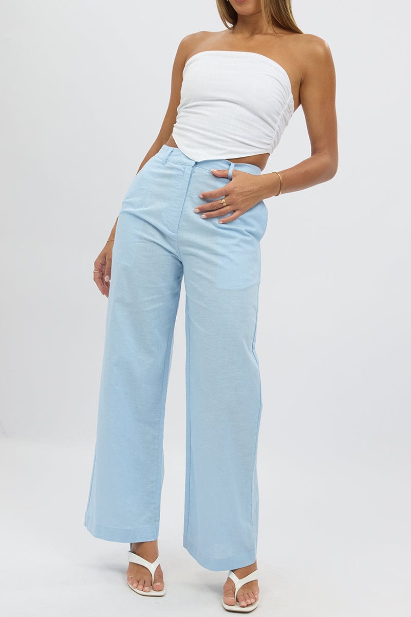 Blue Tailored Pants Wide Leg