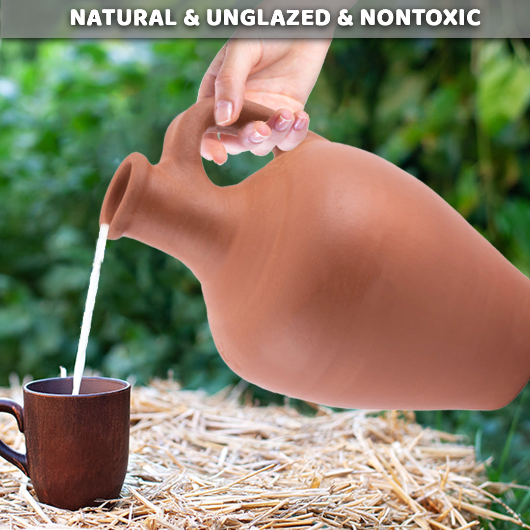 Handmade Clay Water Jar， LEAD-FREE Unglazed Terracotta Pitcher， Traditional Earthenware Jug， Clay Water Pot for Drinking