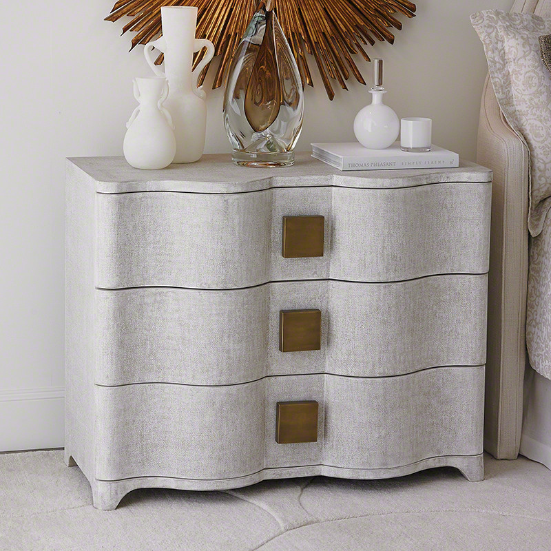 Linen Wrapped MidCentury Off White Accent Chest  Console Drawers Fabric Curved   Transitional   Accent Chests And Cabinets   by My Swanky Home  Houzz