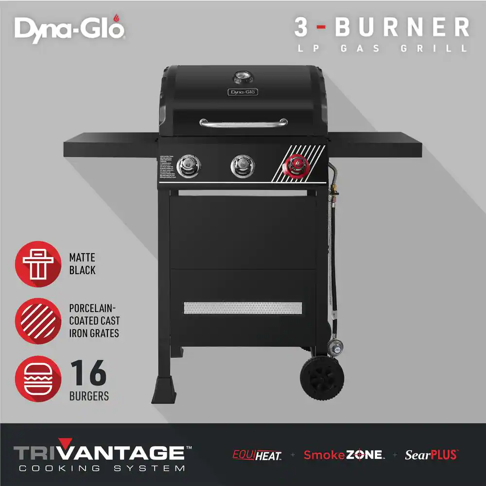 Dyna-Glo DGH353CRP 3-Burner Propane Gas Grill in Matte Black with TriVantage Multi-Functional Cooking System