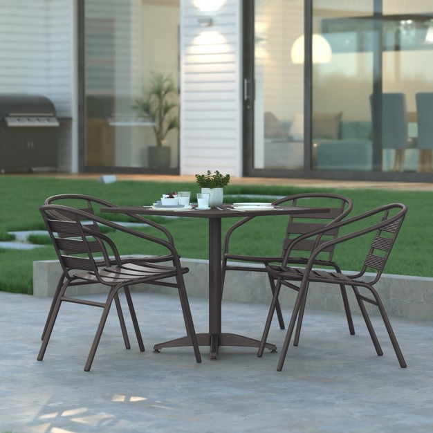 Emma And Oliver 27 5 x27 x27 Square Aluminum Indoor outdoor Table Set With 4 Slat Back Chairs