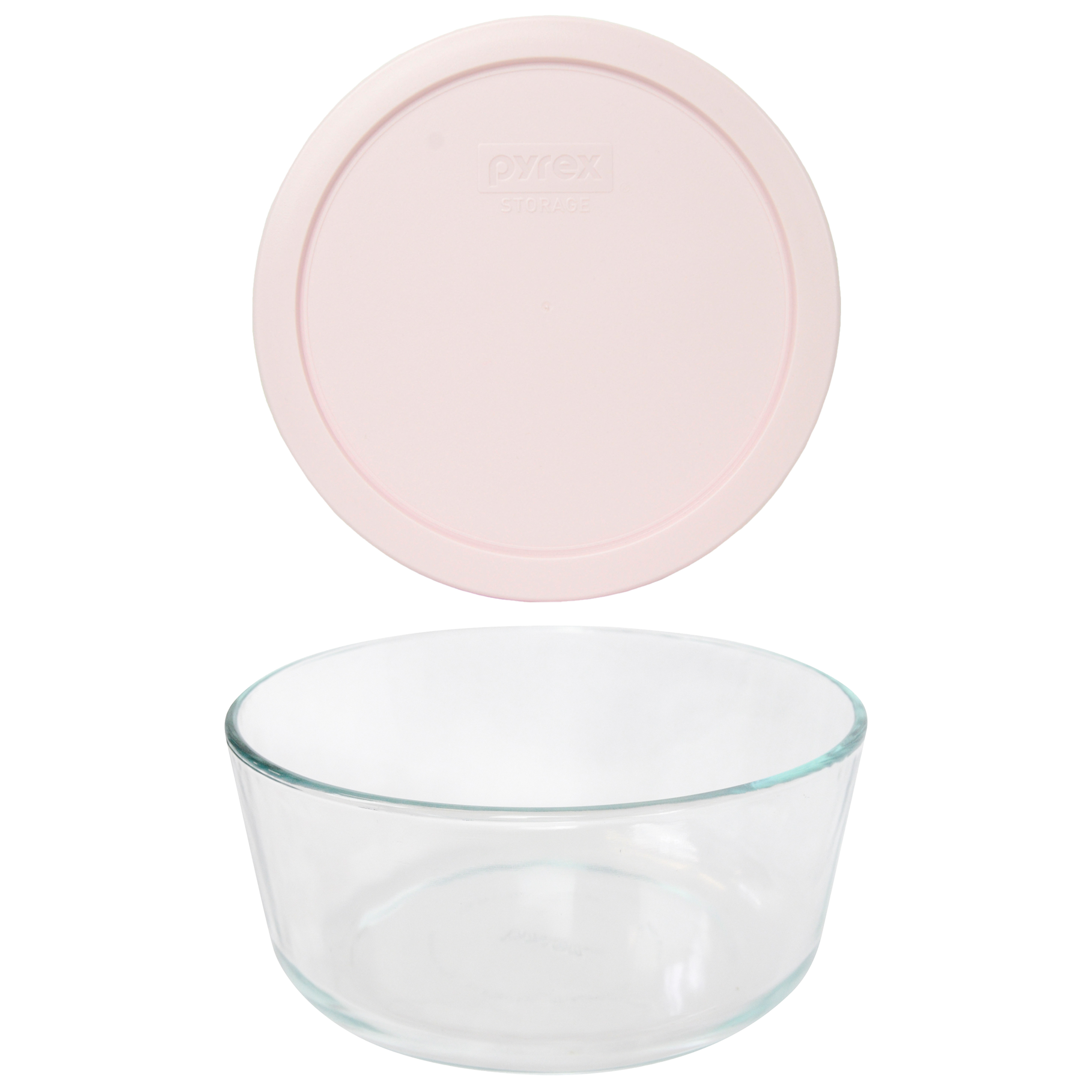 Pyrex 7203 7-Cup Round Glass Storage Bowl and 7402-PC Loring Pink Plastic Lid Cover