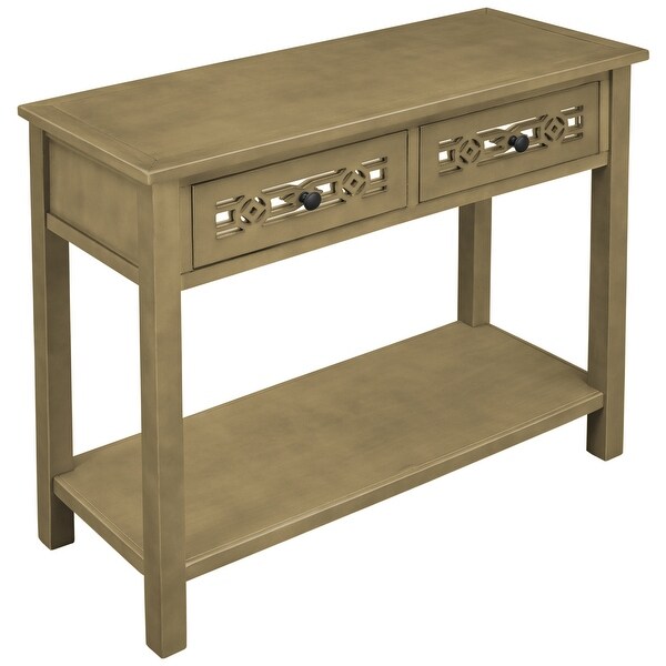 Classic Console Table with Hollow-out Decoration Two Top Drawers