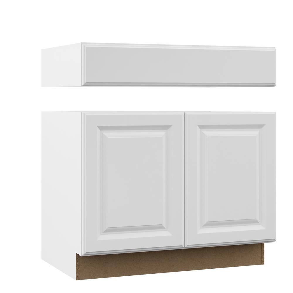 Hampton Bay Hampton Assembled 36 in. x 34.5 in. x 24 in. Accessible Sink Base Kitchen Cabinet in Satin White KSBA36-SW