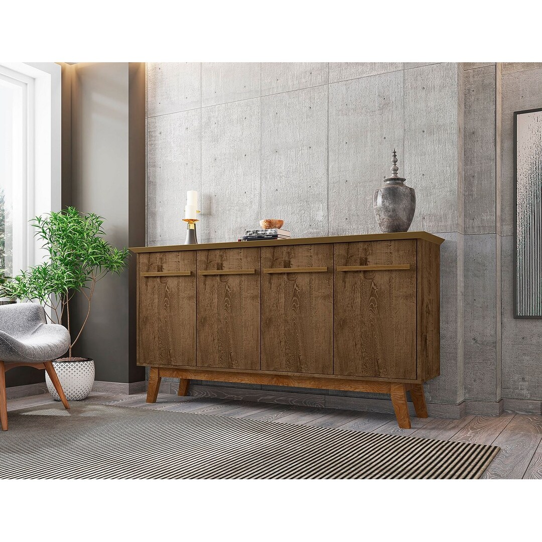 Yonkers 62.99 Sideboard with Solid Wood Legs and 2 Cabinets in Off White and Cinnamon