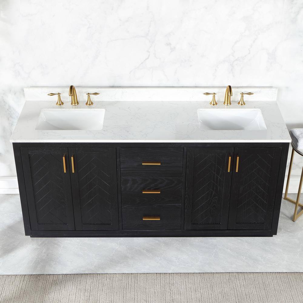 Altair Gazsi 72 in. W x 22 in. D x 34 in. H Bath Vanity in Black Oak with Grain White Composite Stone Top 543072-BO-GW-NM