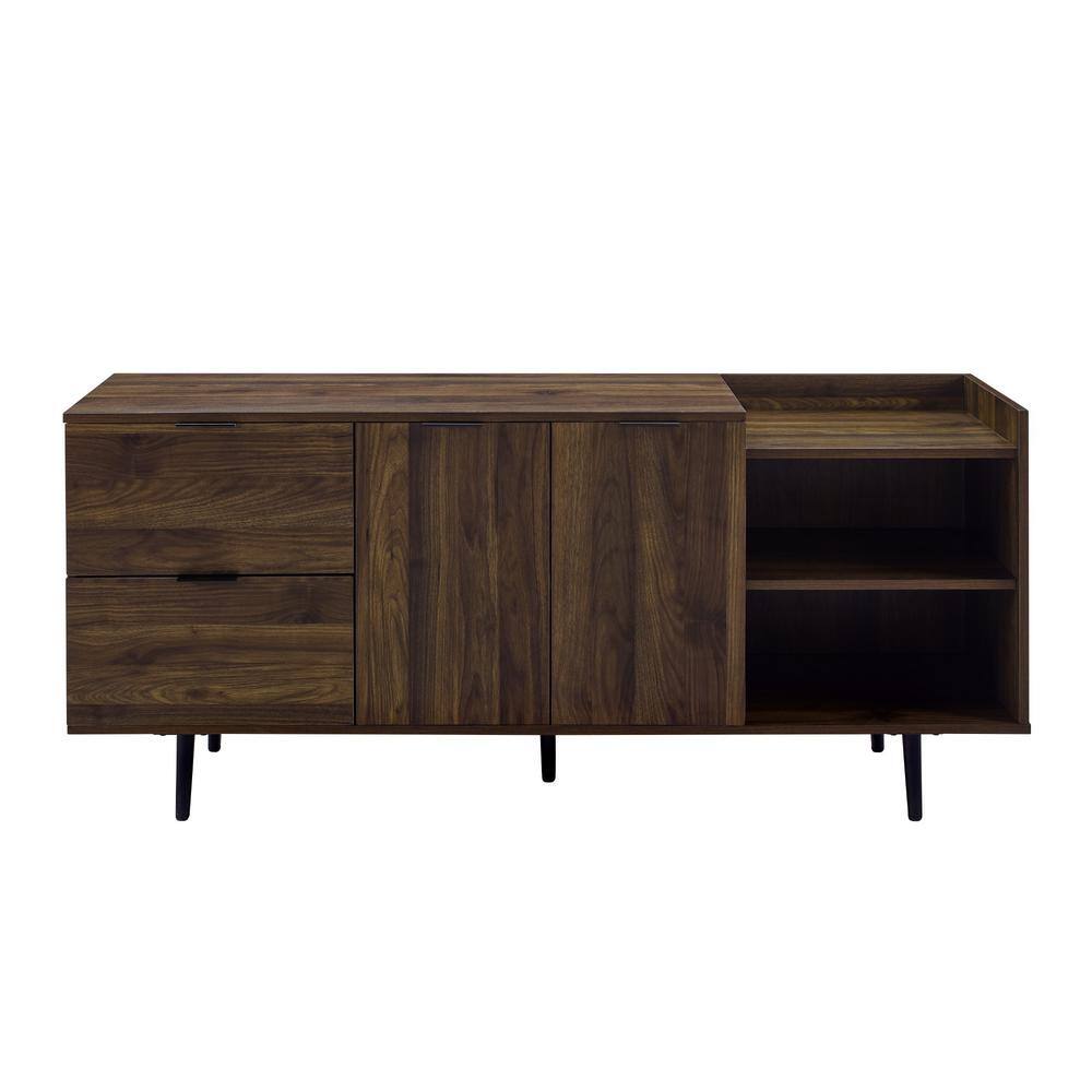 Welwick Designs 58 in. Dark Walnut Wood TV Stand with 2 Drawer Fits TVs Up to 64 in. with Storage Doors HD8107