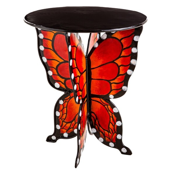 Handcrafted Metal Monarch Butterfly Side Table with Round Top