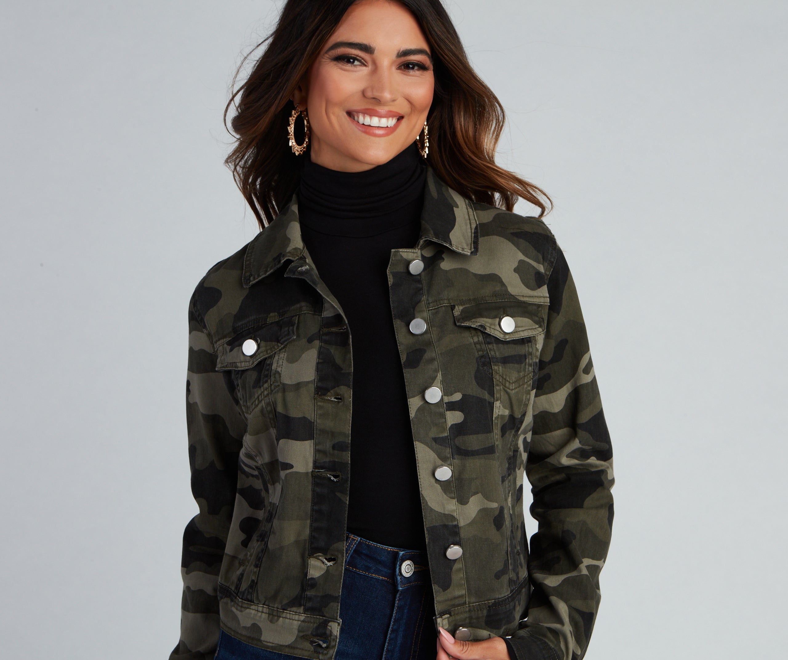 Cutie In Camo Button-Down Twill Jacket