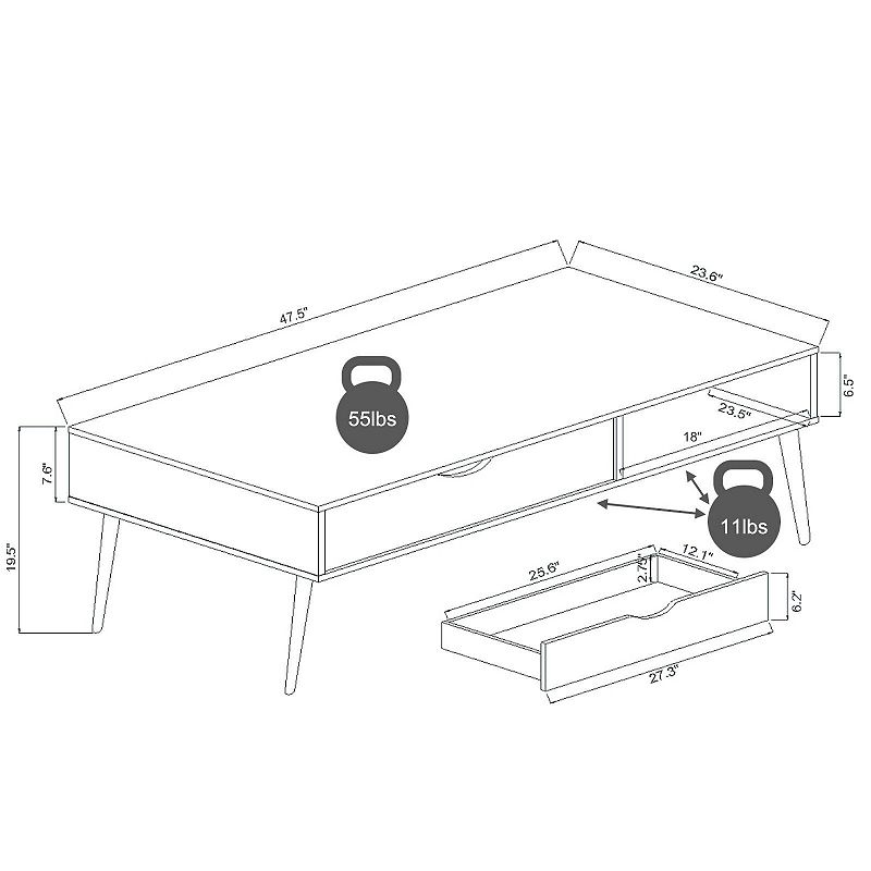 Coffee Cocktail Accent Table with Drawer and Storage Shelf-Gray