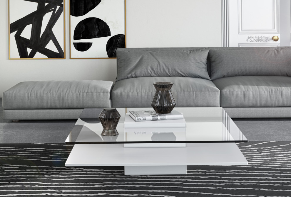 Modrest Clarion White and Clear Glass Coffee Table   Contemporary   Coffee Tables   by Vig Furniture Inc.  Houzz