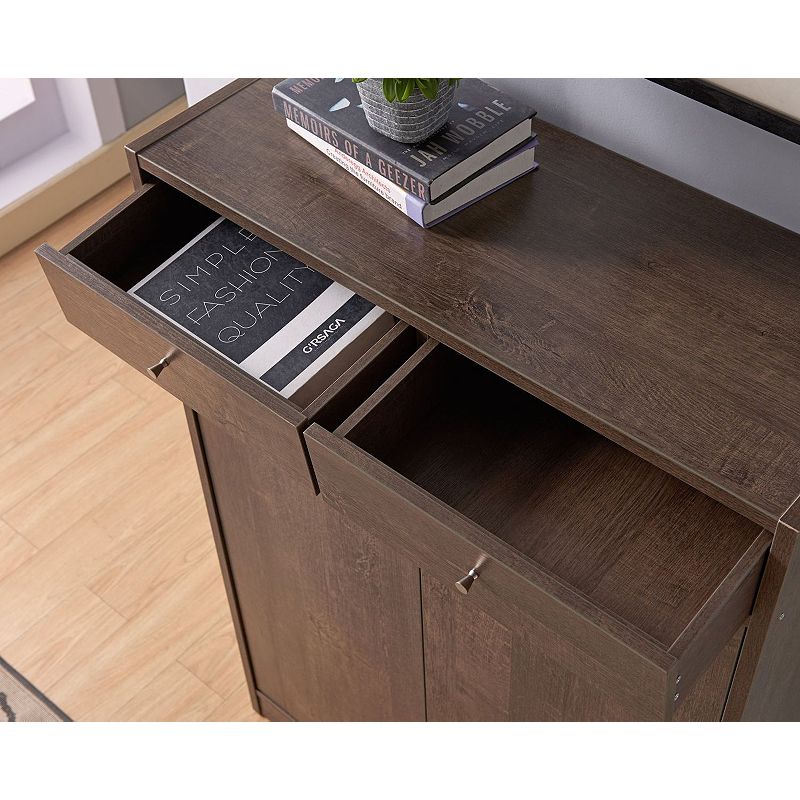 FC Design Walnut Oak Shoe Cabinet with 2 Top Drawers Organizer with Spacious Top