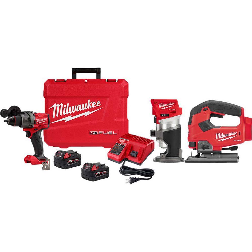 MW M18 Fuel 18-V Lithium-Ion Brushless Cordless 12 in. Hammer Drill Driver Kit with M18 FUEL Router and M18 FUEL Jig Saw