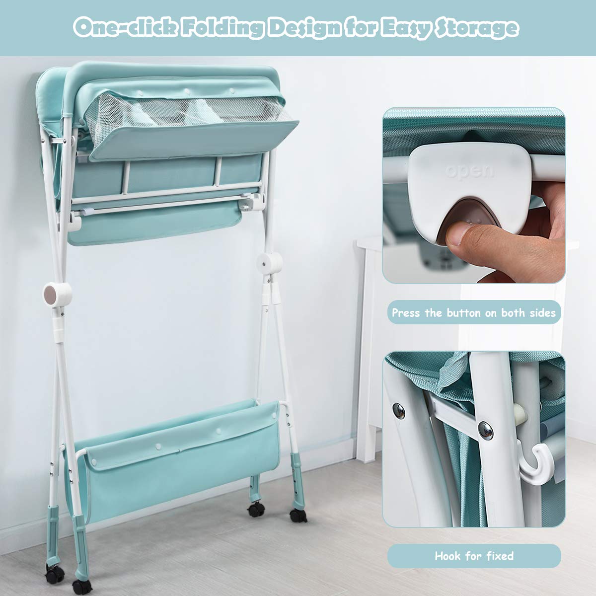 BABY JOY Baby Changing Table, Height Adjustable 4 in 1 Folding Diaper Station w/Detachable Wheels