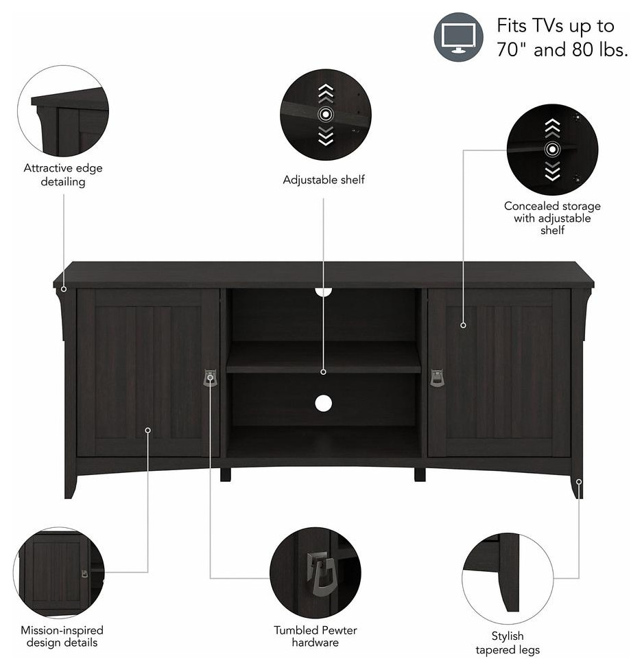 Bush Furniture Salinas TV Stand for 70 Inch TV  Vintage Black   Entertainment Centers And Tv Stands   by Homesquare  Houzz