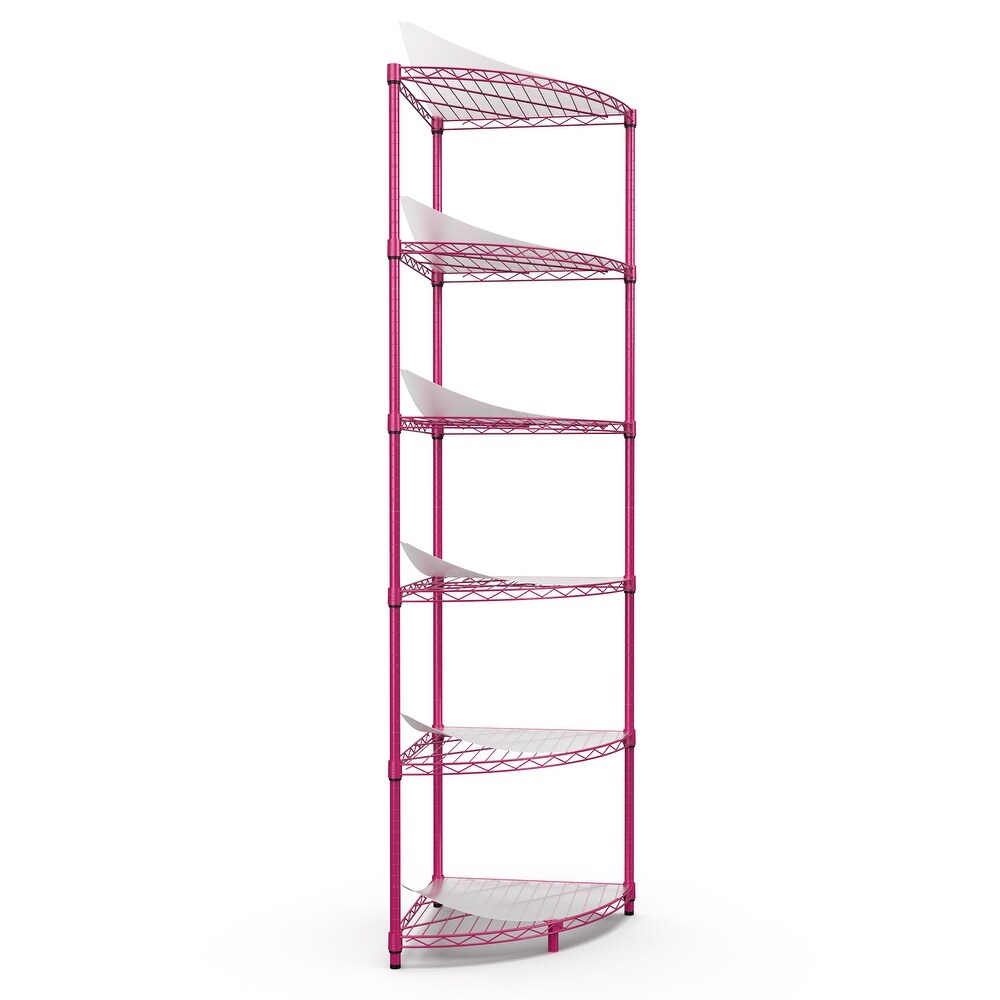 Pink Open Storage Rack 6 tier Corner Display Cabinet Plant Stand