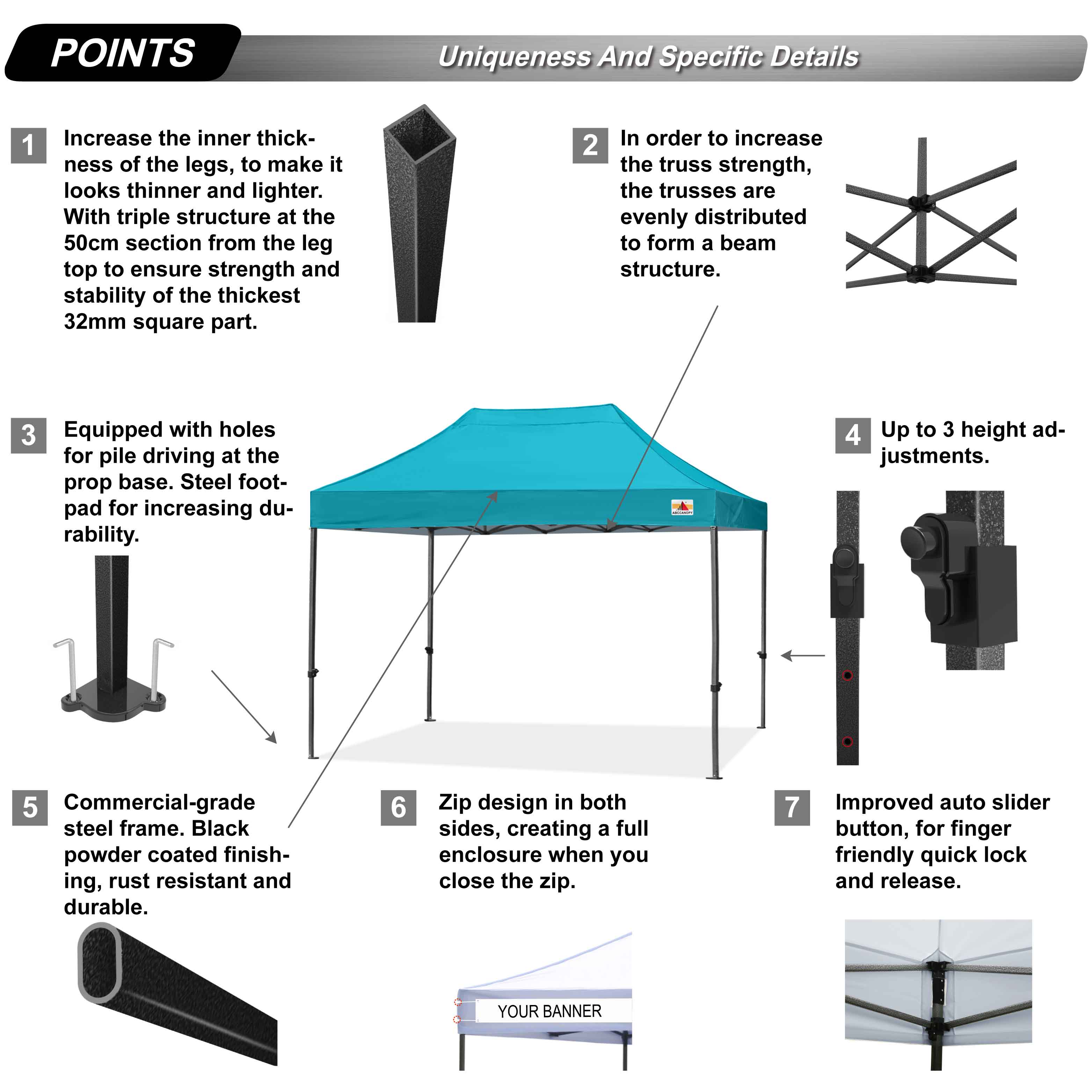 ABCCANOPY 10ft x 10ft Sturdy Instant Shelter Metal Outdoor Pop up Canopy，Turquoise