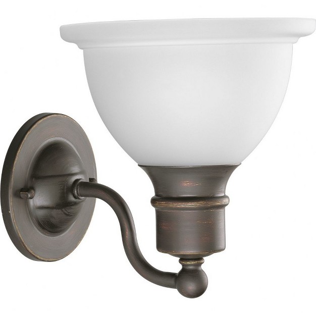 Progress Lighting Madison 1 light Wall Bracket Antique Bronze White Etched Glass Up down Mounting Damp Rated