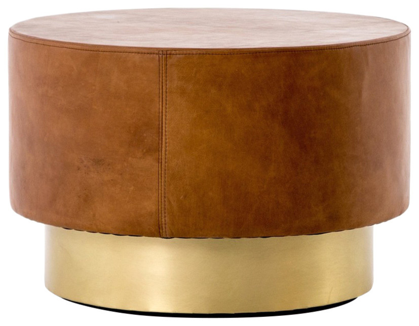 Flynn Round Brown Leather Coffee Table   Transitional   Coffee Tables   by Rustic Edge  Houzz