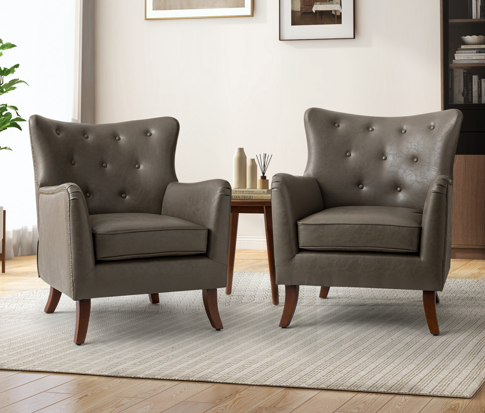 Vegan Leather Armchair Set of 2   Transitional   Armchairs And Accent Chairs   by Karat Home  Houzz