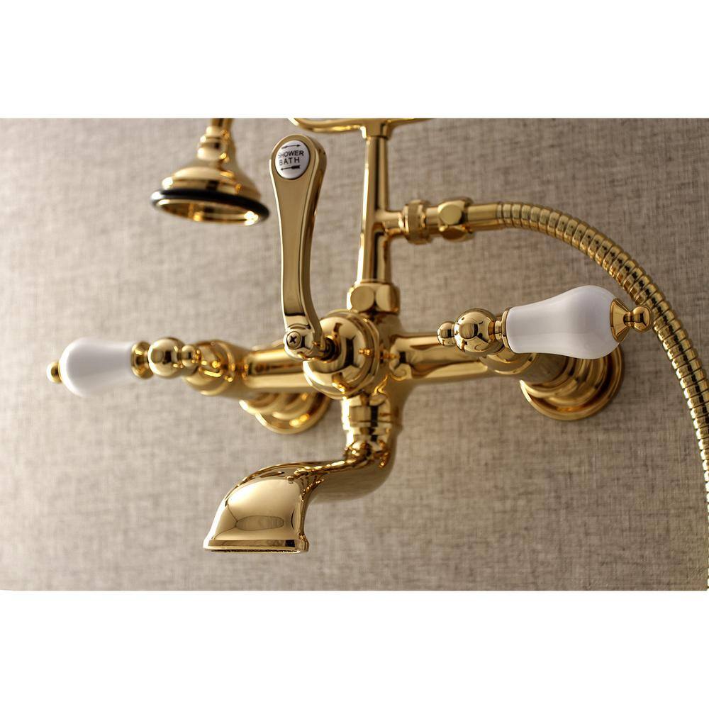 Kingston Brass Vintage 7 in. Center 3-Handle Claw Foot Tub Faucet with Handshower in Polished Brass HAE553T2